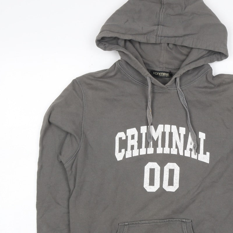 Criminal Men’s Grey M Pullover Hoodie College Graphic Print