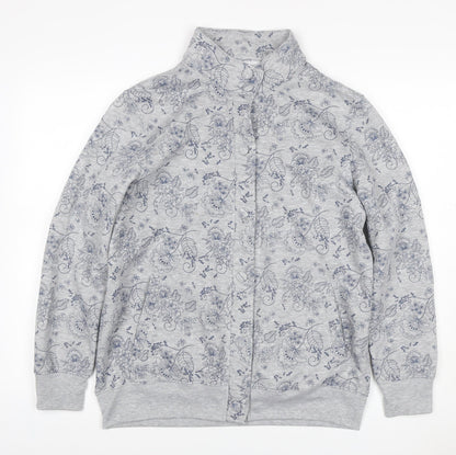 Damart Women Grey Floral Fleece Button Cardigan Sweatshirt L