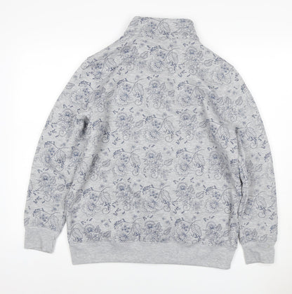 Damart Women Grey Floral Fleece Button Cardigan Sweatshirt L