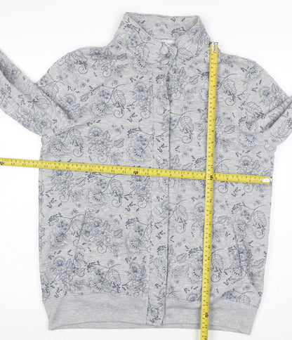 Damart Women Grey Floral Fleece Button Cardigan Sweatshirt L