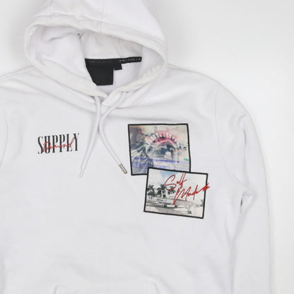 Supply & Demand Men's White M Pullover Hoodie Graphic Print Pockets