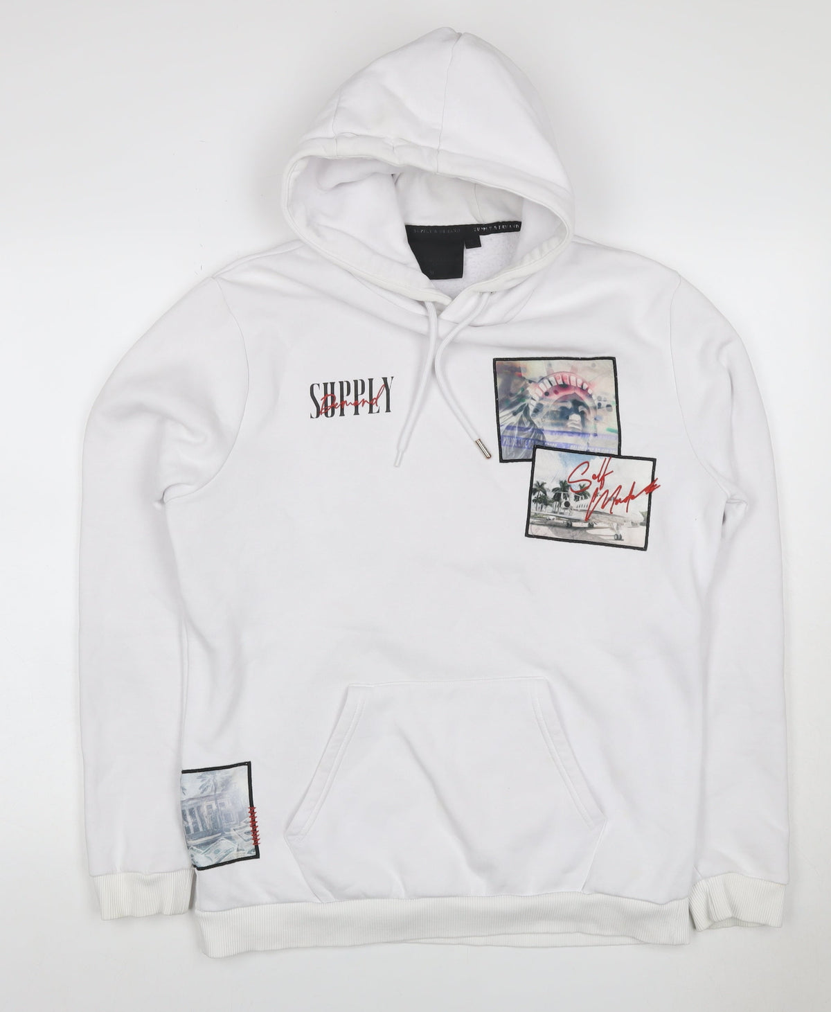 Supply & Demand Men's White M Pullover Hoodie Graphic Print Pockets