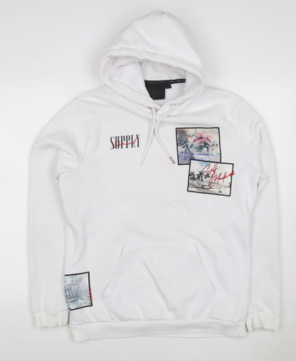 Supply & Demand Men's White M Pullover Hoodie Graphic Print Pockets