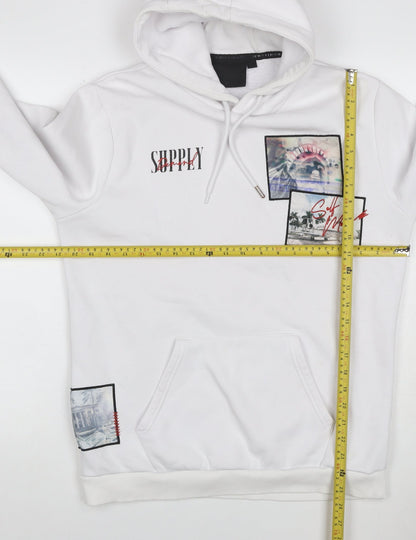 Supply & Demand Men's White M Pullover Hoodie Graphic Print Pockets