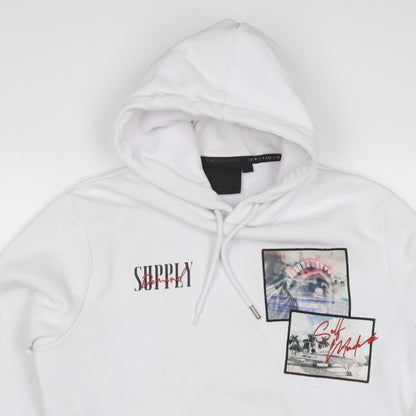 Supply & Demand Men's White M Pullover Hoodie Graphic Print Pockets