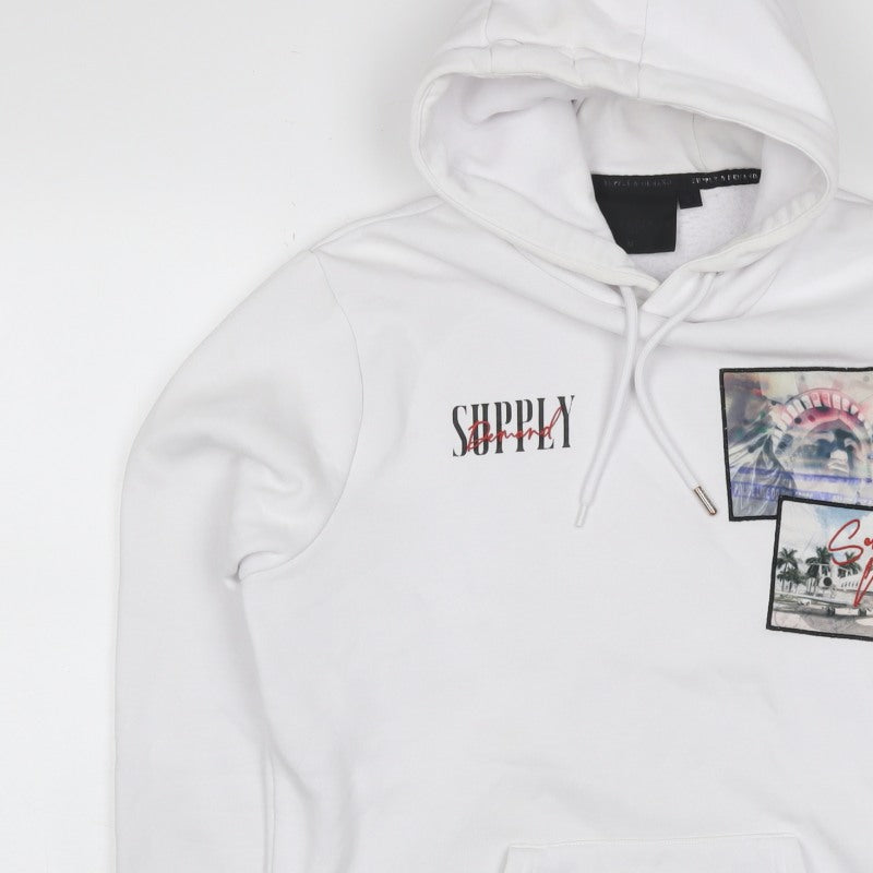 Supply & Demand Men's White M Pullover Hoodie Graphic Print Pockets