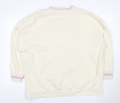 Primark Women’s Ivory L Pullover Sweatshirt Pink Slogan V-Neck