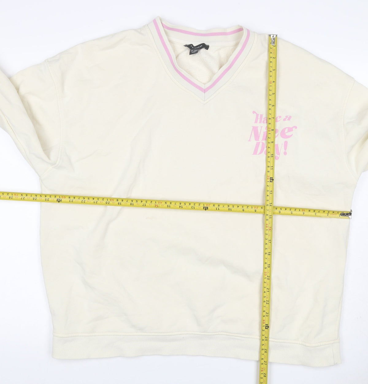 Primark Women’s Ivory L Pullover Sweatshirt Pink Slogan V-Neck