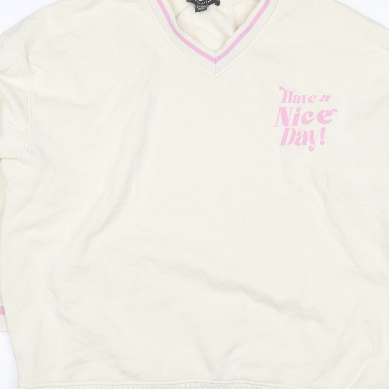 Primark Women’s Ivory L Pullover Sweatshirt Pink Slogan V-Neck