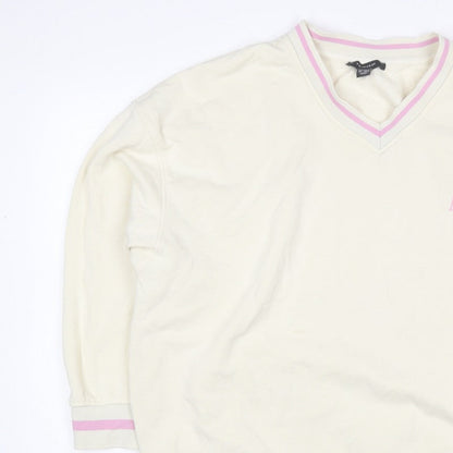 Primark Women’s Ivory L Pullover Sweatshirt Pink Slogan V-Neck