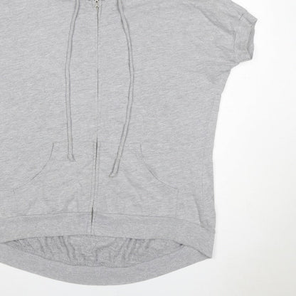 Truly Madly Deeply Women Grey M Full Zip Short Sleeve Hooded Hoodie