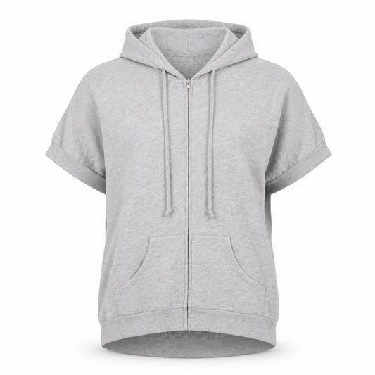 Truly Madly Deeply Women Grey M Full Zip Short Sleeve Hooded Hoodie
