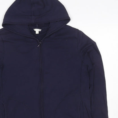 Uniqlo Women Blue L Full Zip Hooded Cotton Stretch Hoodie
