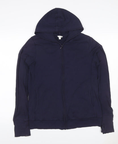 Uniqlo Women Blue L Full Zip Hooded Cotton Stretch Hoodie
