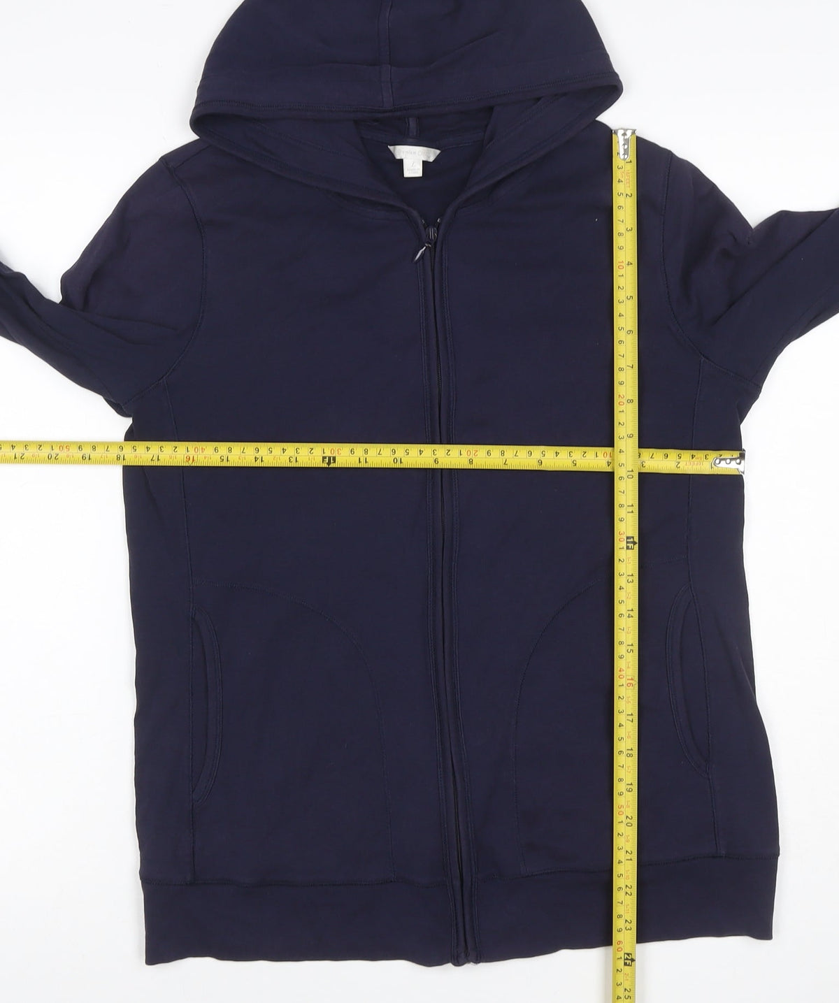 Uniqlo Women Blue L Full Zip Hooded Cotton Stretch Hoodie
