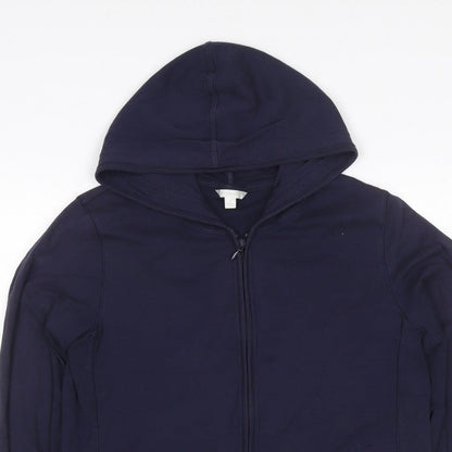 Uniqlo Women Blue L Full Zip Hooded Cotton Stretch Hoodie