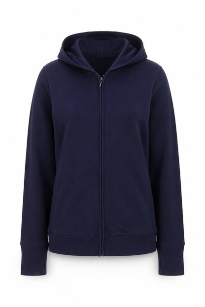 Uniqlo Women Blue L Full Zip Hooded Cotton Stretch Hoodie