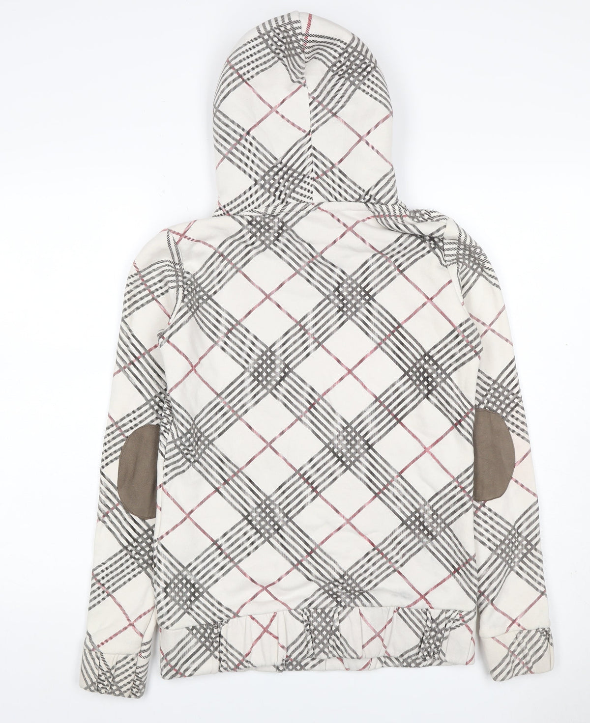 Bershka Women’s M White Check Fleece-Lined Hooded Pullover Hoodie