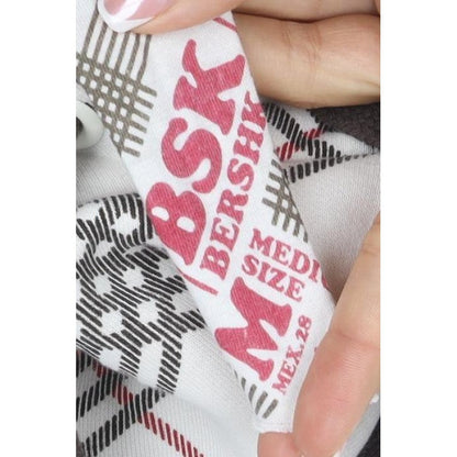 Bershka Women’s M White Check Fleece-Lined Hooded Pullover Hoodie