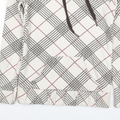Bershka Women’s M White Check Fleece-Lined Hooded Pullover Hoodie