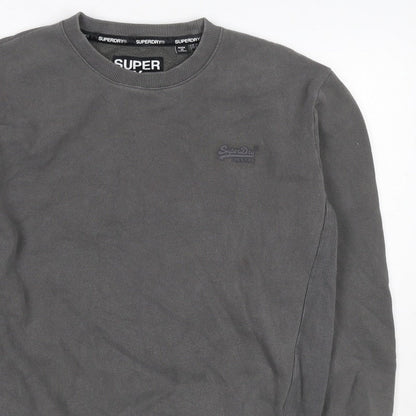 Superdry Men’s Grey S Crew Neck Pullover Sweatshirt Logo Cotton
