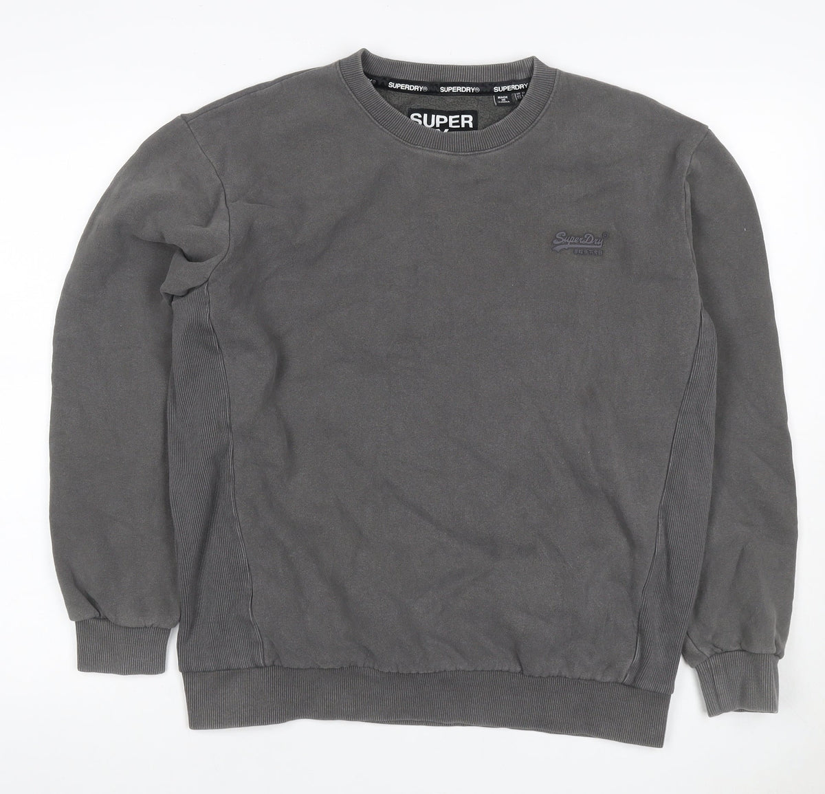 Superdry Men’s Grey S Crew Neck Pullover Sweatshirt Logo Cotton