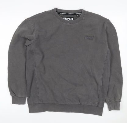 Superdry Men’s Grey S Crew Neck Pullover Sweatshirt Logo Cotton