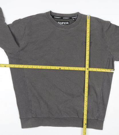 Superdry Men’s Grey S Crew Neck Pullover Sweatshirt Logo Cotton