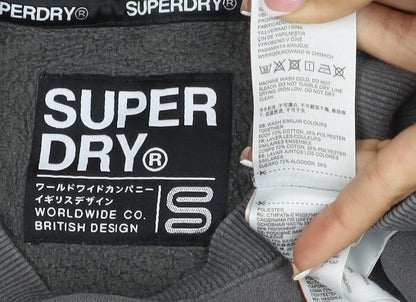 Superdry Men’s Grey S Crew Neck Pullover Sweatshirt Logo Cotton