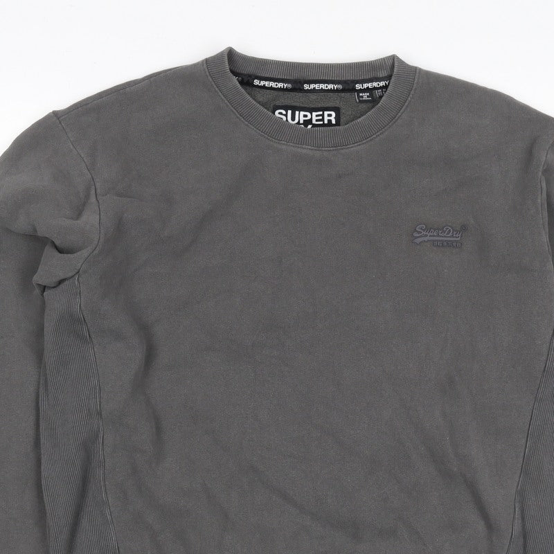 Superdry Men’s Grey S Crew Neck Pullover Sweatshirt Logo Cotton