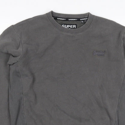 Superdry Men’s Grey S Crew Neck Pullover Sweatshirt Logo Cotton