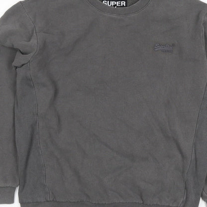 Superdry Men’s Grey S Crew Neck Pullover Sweatshirt Logo Cotton