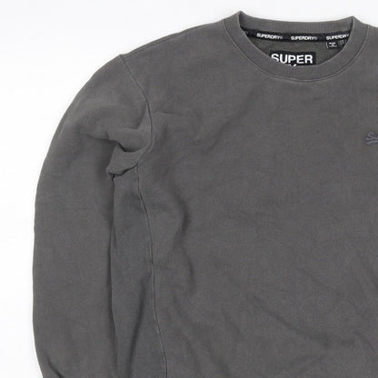 Superdry Men’s Grey S Crew Neck Pullover Sweatshirt Logo Cotton
