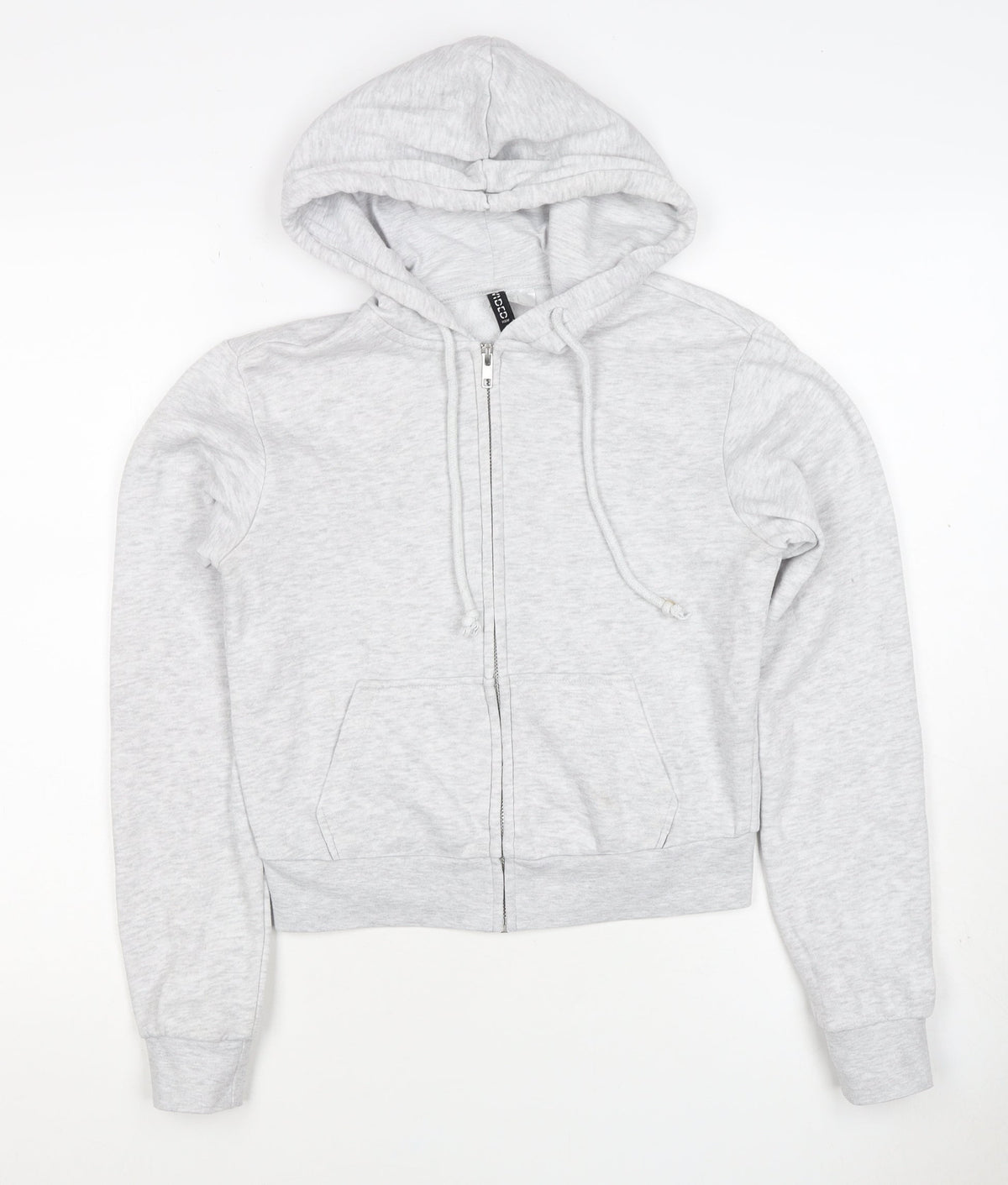 H&M Women Grey S Full Zip Hooded Fleece Hoodie Cotton Blend