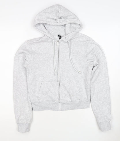 H&M Women Grey S Full Zip Hooded Fleece Hoodie Cotton Blend