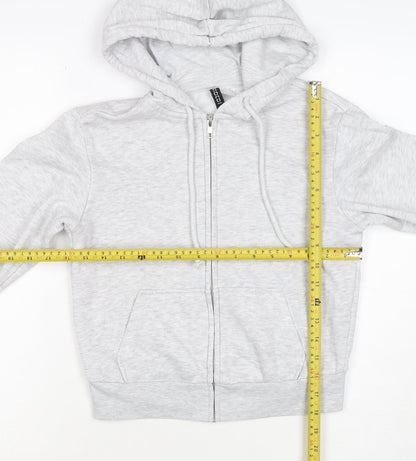 H&M Women Grey S Full Zip Hooded Fleece Hoodie Cotton Blend