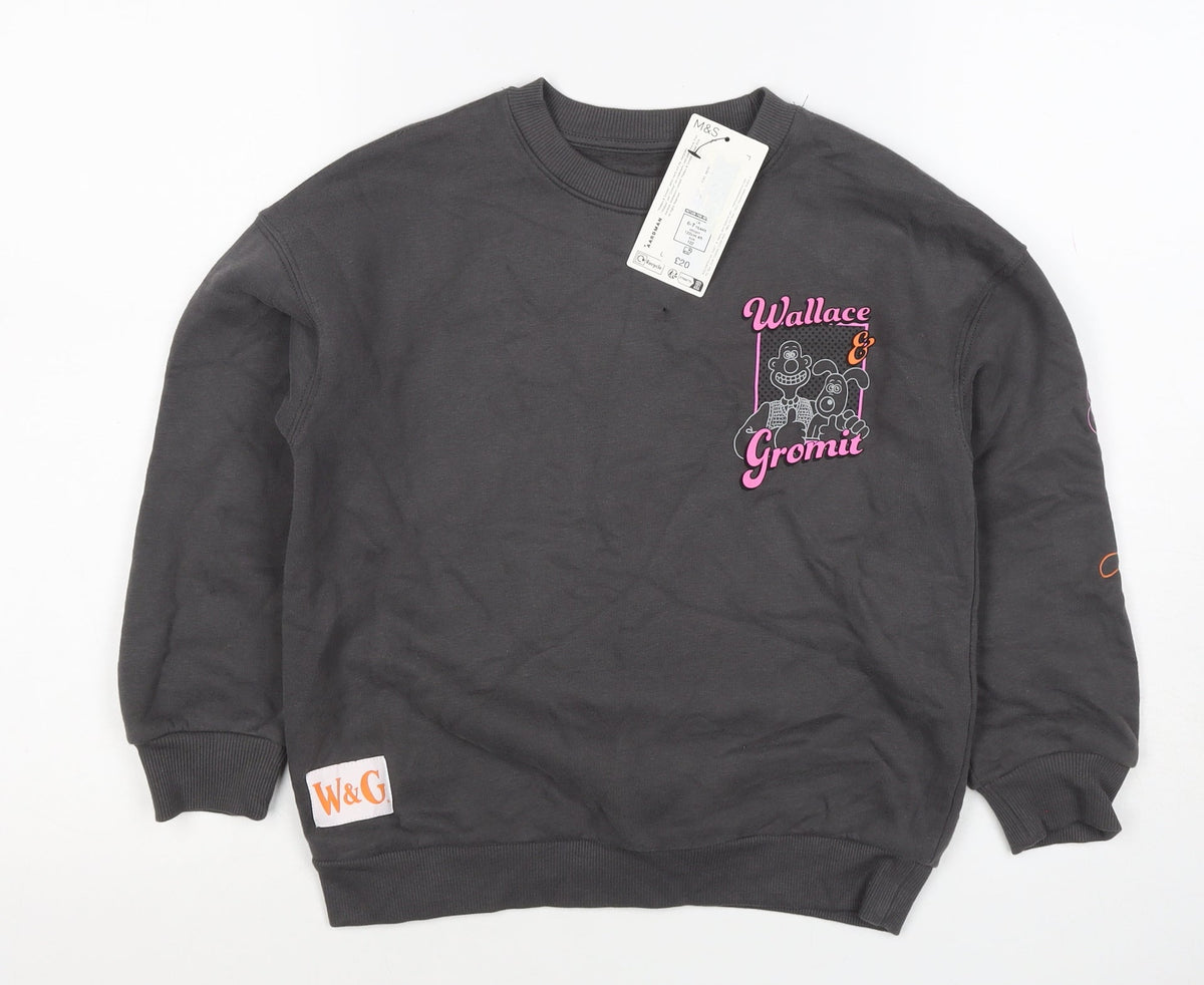 Marks and Spencer Girls Black 6-7 Years Wallace & Gromit Pullover Sweatshirt