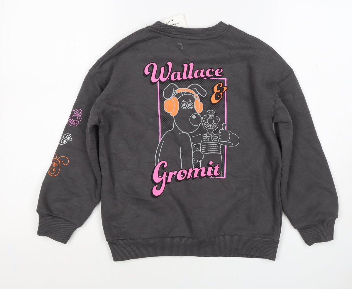 Marks and Spencer Girls Black 6-7 Years Wallace & Gromit Pullover Sweatshirt