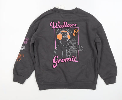 Marks and Spencer Girls Black 6-7 Years Wallace & Gromit Pullover Sweatshirt