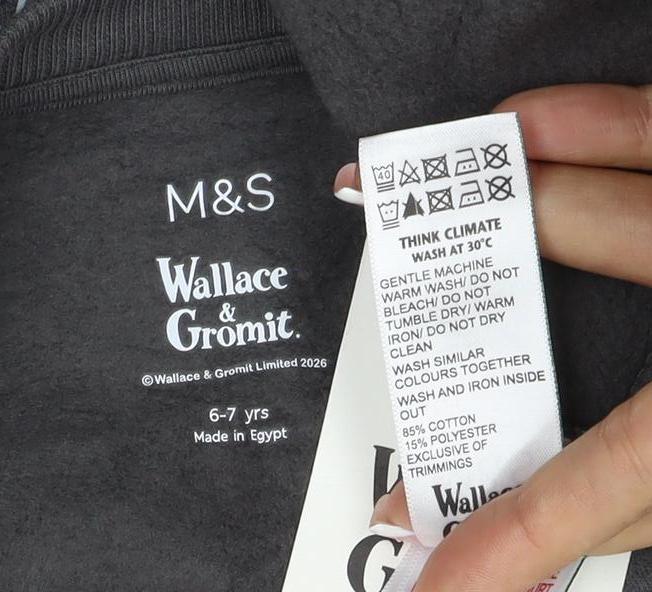 Marks and Spencer Girls Black 6-7 Years Wallace & Gromit Pullover Sweatshirt