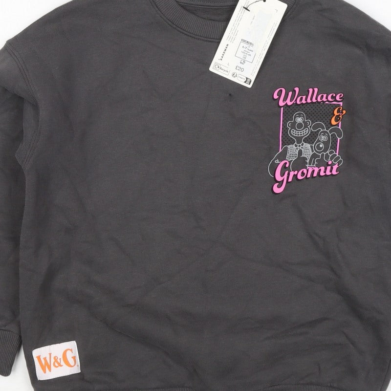 Marks and Spencer Girls Black 6-7 Years Wallace & Gromit Pullover Sweatshirt