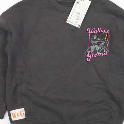 Marks and Spencer Girls Black 6-7 Years Wallace & Gromit Pullover Sweatshirt
