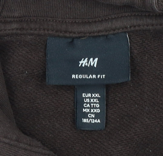 H&M Unisex Adults Brown 2XL Regular Fit Pullover Hoodie Cotton