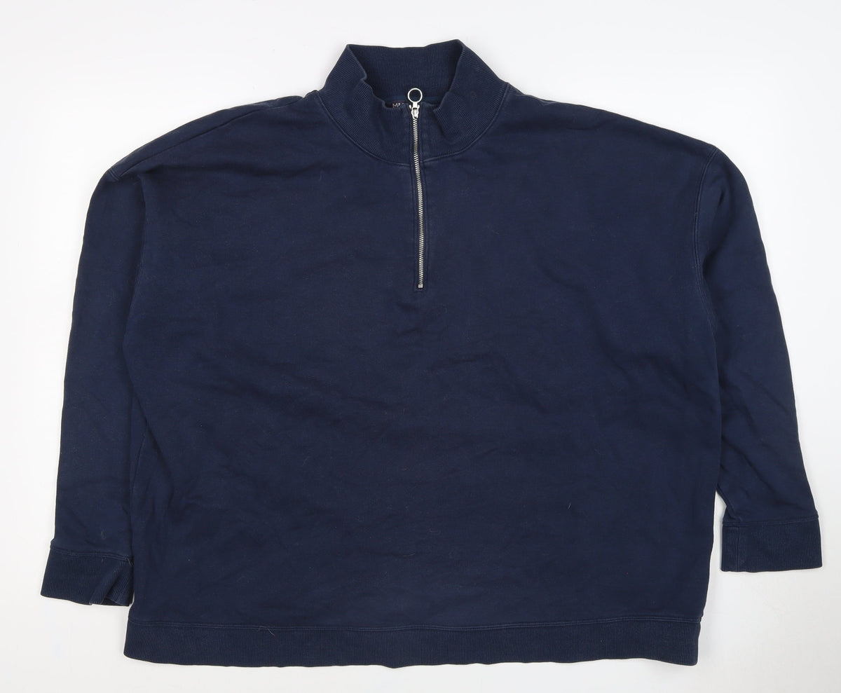 Marks & Spencer Women's Navy UK 22 Half Zip Cotton Blend Sweatshirt
