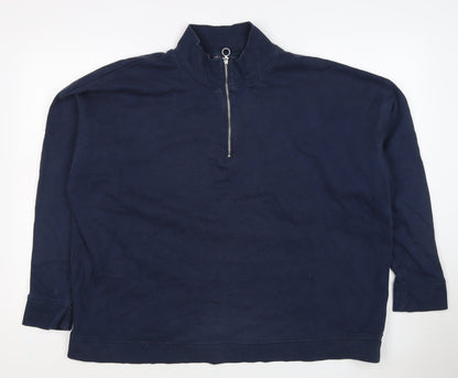 Marks & Spencer Women's Navy UK 22 Half Zip Cotton Blend Sweatshirt