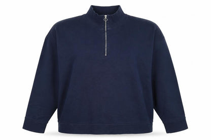 Marks & Spencer Women's Navy UK 22 Half Zip Cotton Blend Sweatshirt