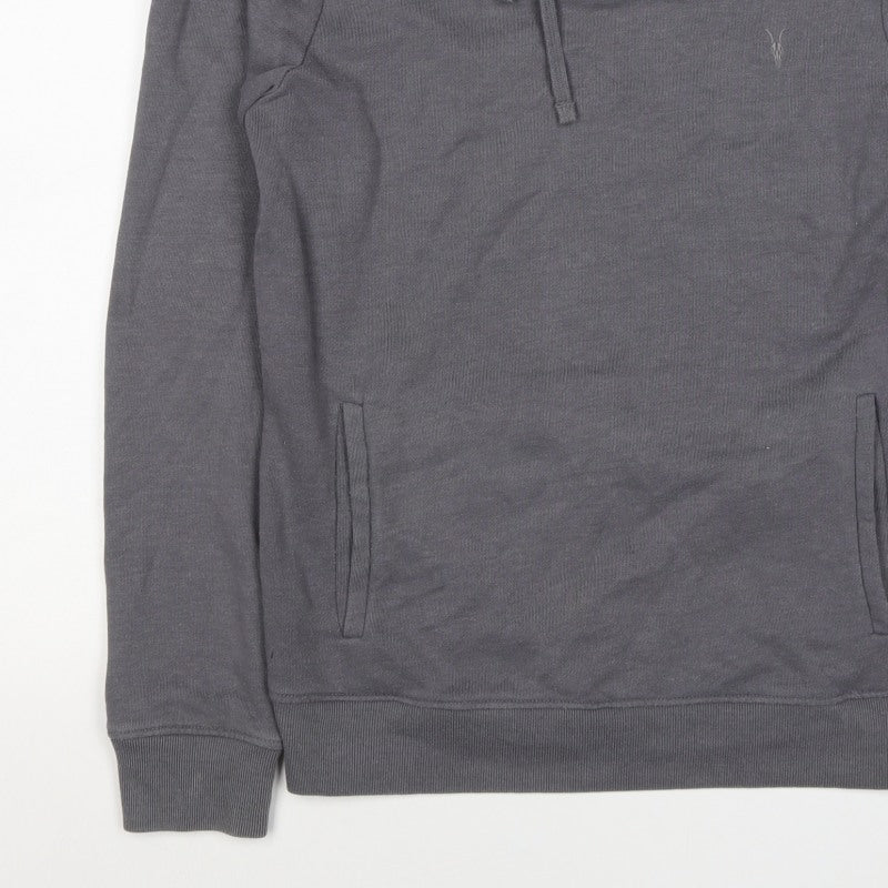 AllSaints Men’s Grey XS Pullover Hoodie Embroidered Logo Pockets
