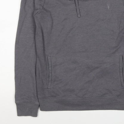 AllSaints Men’s Grey XS Pullover Hoodie Embroidered Logo Pockets