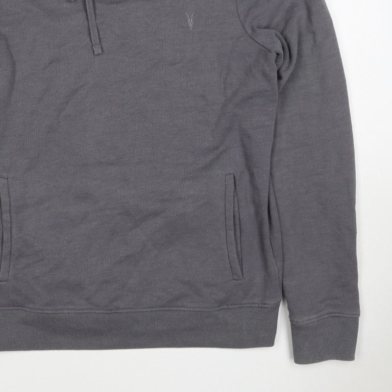 AllSaints Men’s Grey XS Pullover Hoodie Embroidered Logo Pockets
