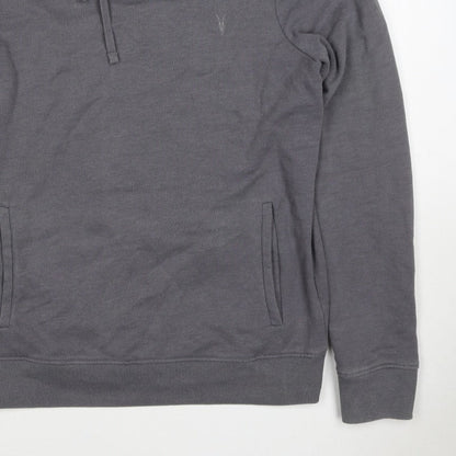 AllSaints Men’s Grey XS Pullover Hoodie Embroidered Logo Pockets